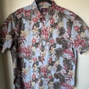 Untuckit Grey Tropical Floral 100% Cotton Short Sleeve Button Down Size Large